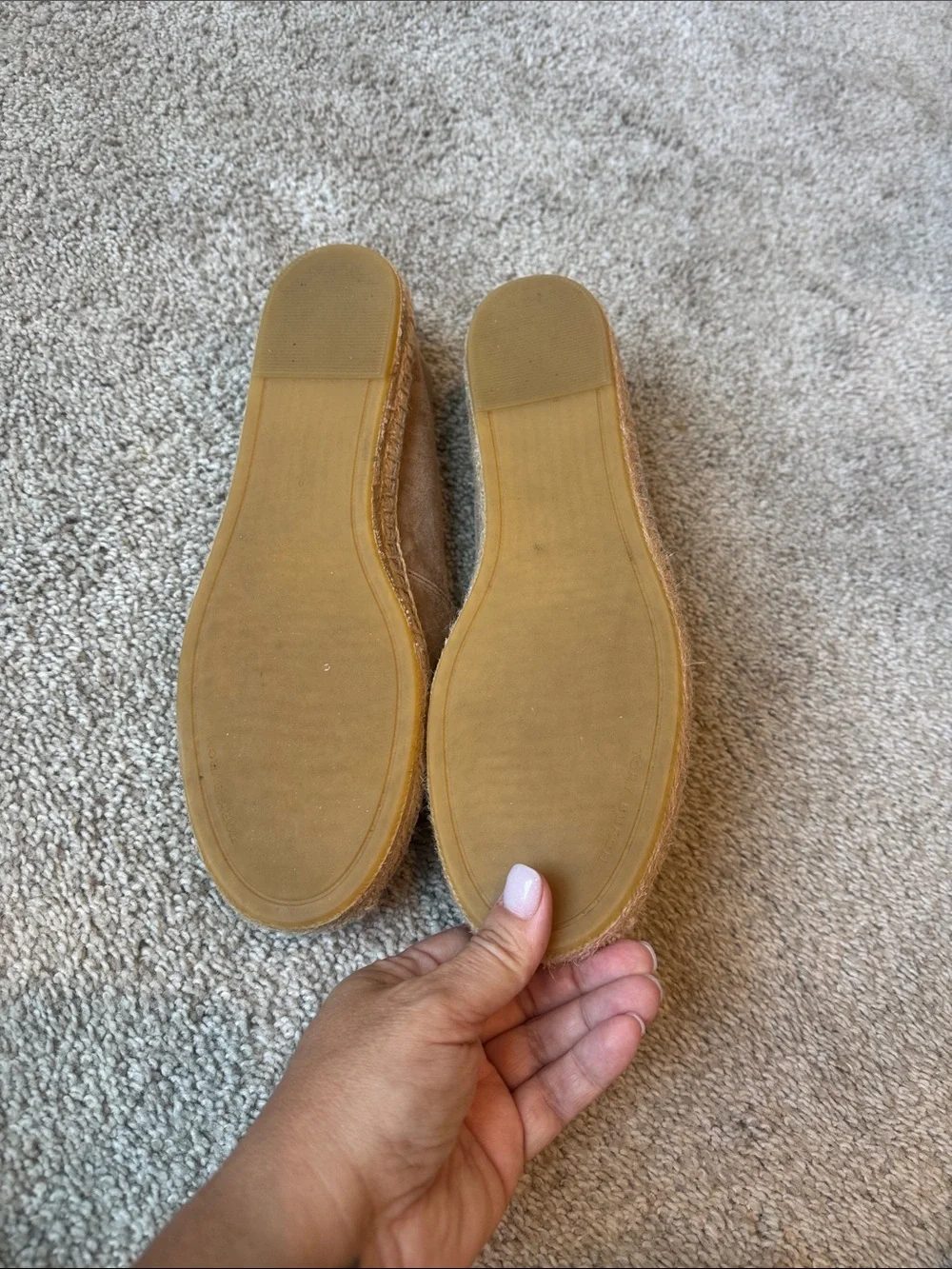 NWOB Tory Burch Taupe Suede Espadrille Flats with Jeweled Logo